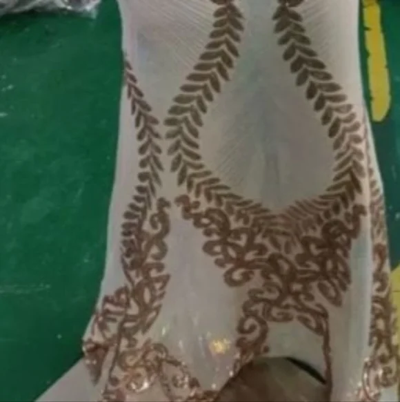 Gold, Floral,V Neck, Round Back, Sleeveless,  Beaded, Sequined,  Mermaid… - Picture 11 of 13